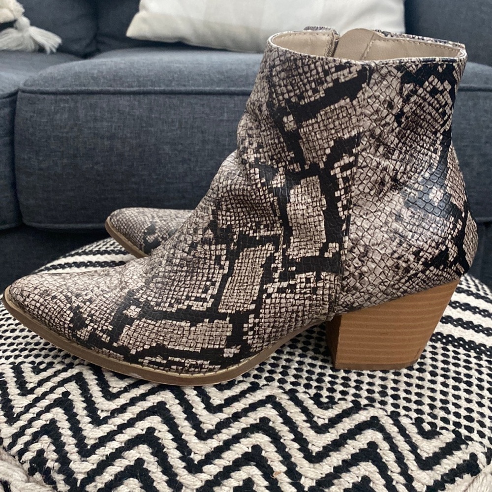 Snakeskin booties